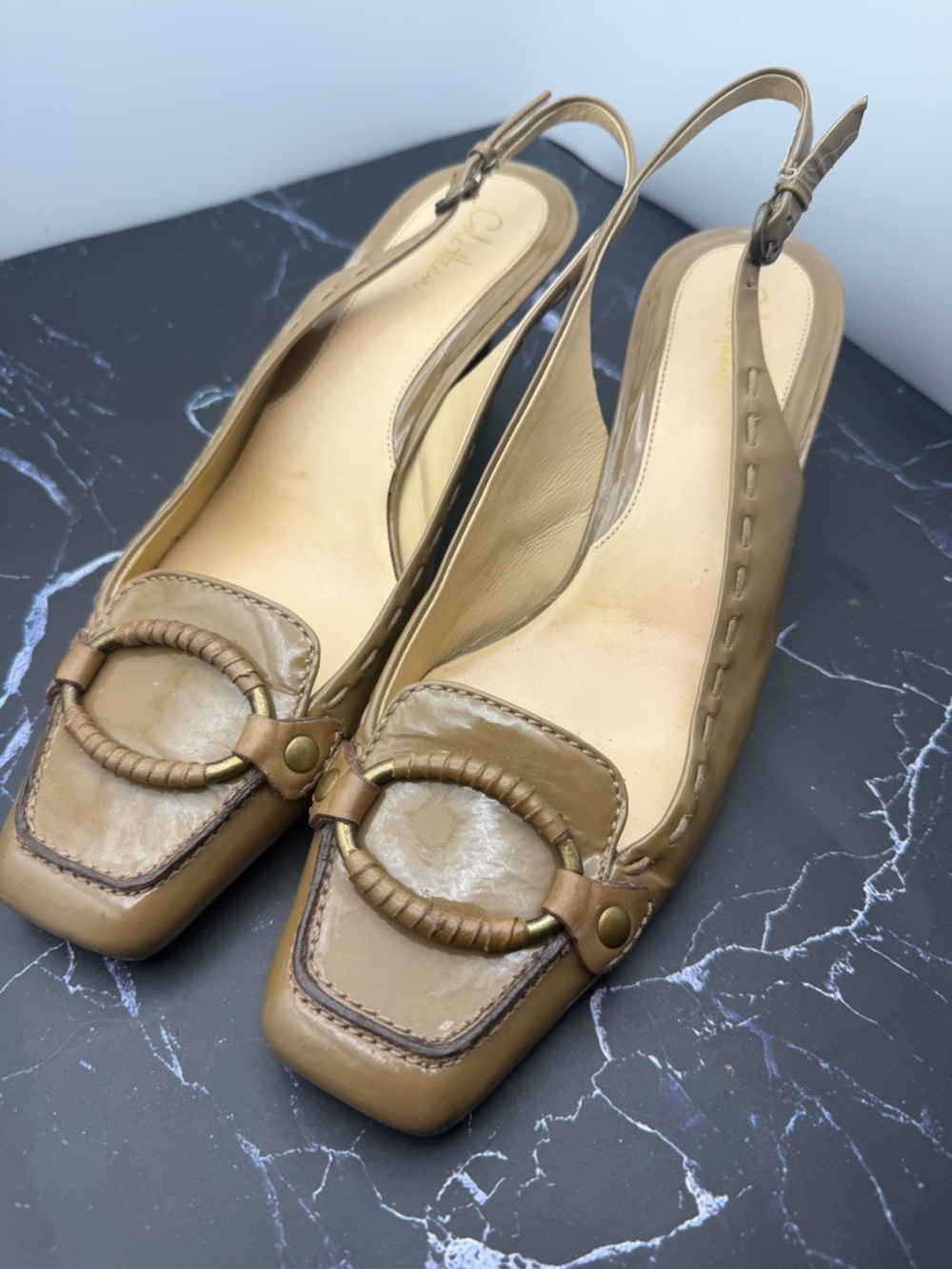Cole Haan Tan Slingback Heels with Braided Ring Detail